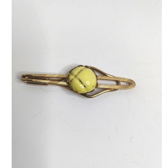 Other - Vintage Mens Gold Tone Tie Clip Yellow Cabochon‎ Mid Century Modern Retro